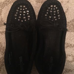 Black Minnetonka moccasins (suede)